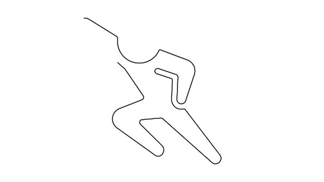 Continuous line drawing of superhero character jumping in dynamic motion.