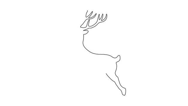 Minimalist continuous line animation of jumping reindeer silhouette.
