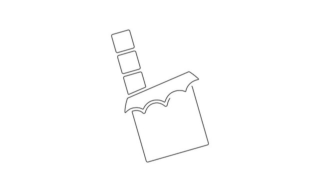 Chocolate bar wrapper unfolding animation line art on white background.