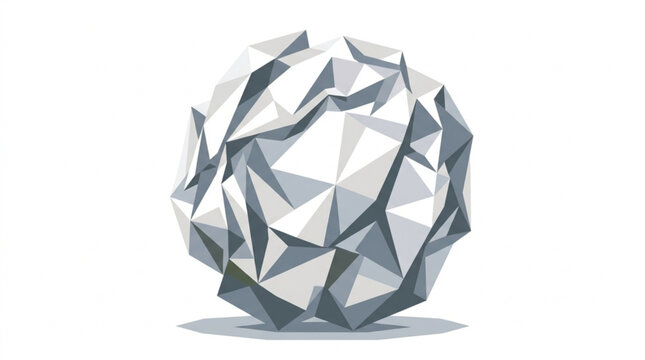 Abstract geometric sphere composed of white and gray triangular facets with a modern design and high contrast visual suitable for technology and innovation themes