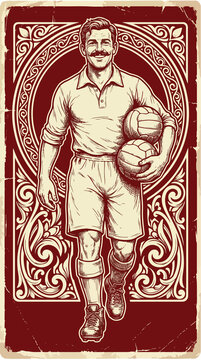 Football Hat Trick Celebration Vintage Engraved Soccer Champion Poster