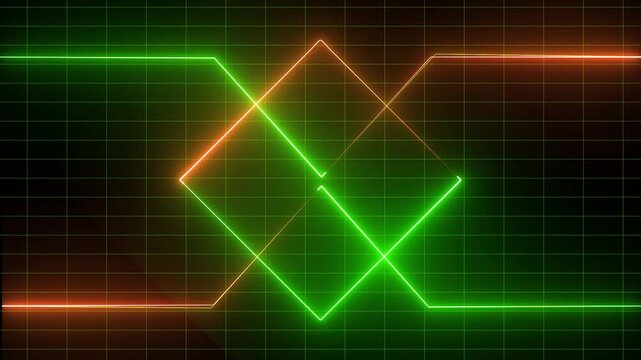 Neon waveform progression on grid background digital visual sequence signal frequency graphic vector line glowing