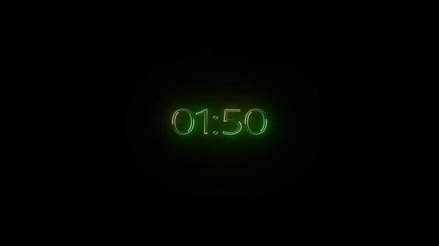 2Minute countdown animation on black background.Digital Countdown timer one minute animation from 120to0 seconds on transparent background.1 minutes countdown timer animation.4k video black background