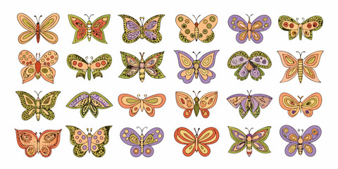 Hand Drawn Butterflies Collection Colorful Vector Illustration On White Background © Indira
