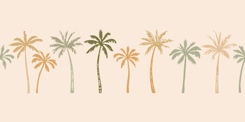 Palm trees pattern hand drawn style with muted earthy tones © Indira