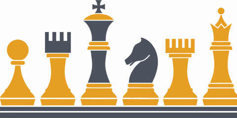 Chess Pieces Lineup Flat Vector Illustration On White Background © Indira