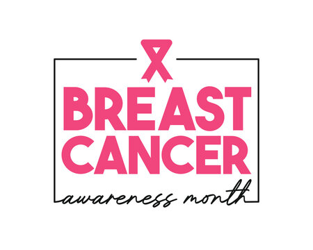 Breast Cancer Awareness Month typography design with pink ribbon icon. Editable vector text for t-shirts, posters, banners and charity events.