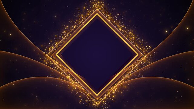 Gold diamond frame sparkling particles, deep purple space, elegant luxury borders a clean center. award , wedding titles, gala promos, invitation screens, product reveals, premium openers.
