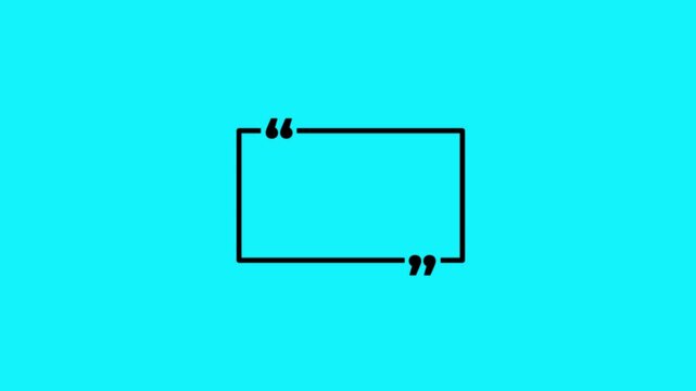 Square quote box icon animation. Rectangular quote mark graphic animation. Animated square quote frame design for textual quotation, paraphrasing, or text spoken by on black ...