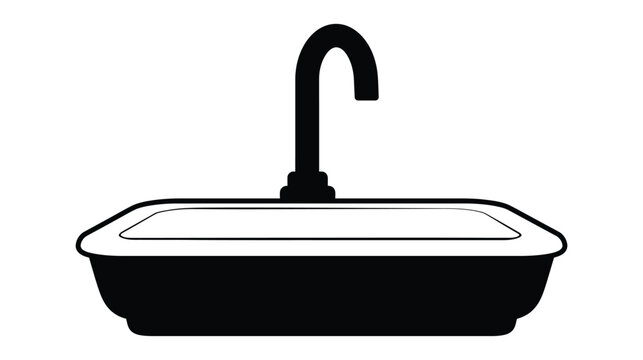 Bathroom sink icon with modern faucet in simple line style illustration