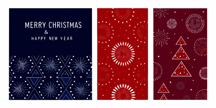Festive firework pattern with stars on colored backgrounds