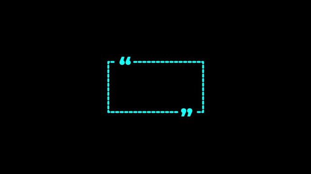 Black outline square quotation mark frame quote speech bubble. Empty square quote frame with quotation marks.