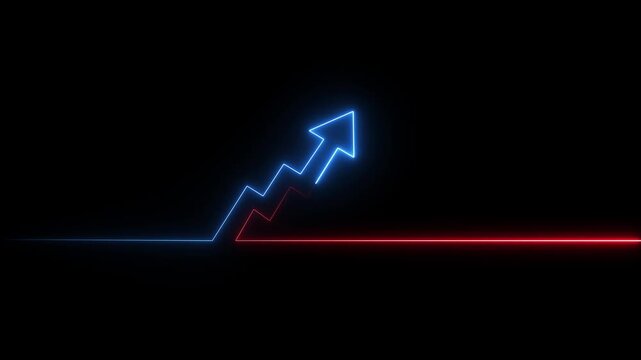 Abstract neon arrow business graph chart icon animation background.