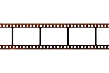 Fototapeta premium Film strip showing empty movie frames, classic cinema reel, and perforated edges. Analog photography concept. Transparent background