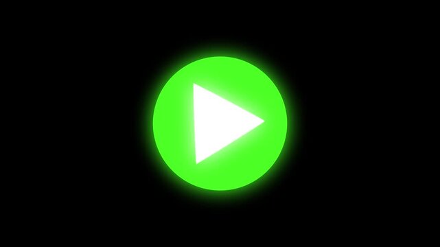 Green play button pulsing and expanding on black background video loading sequence pulsating growing animation