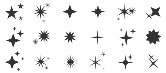 Star glow retro with icon vector shape and burst shine shiny. Twinkle spark light with starburst element bling and bright flash abstract. Glitter simple star with design magic icon. © Tetiana Kubara