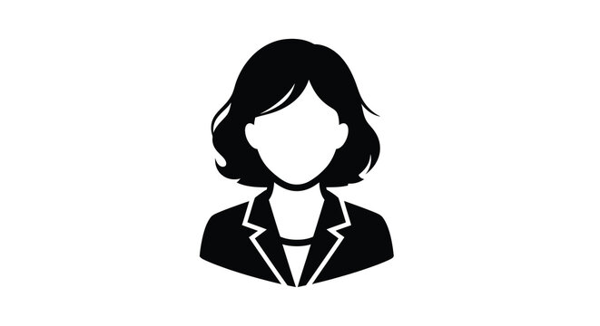 Female head silhouette with short hair and jacket a black shape on a white background avatar figure human person