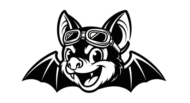 Cartoon bat with aviator goggles vector illustration on white