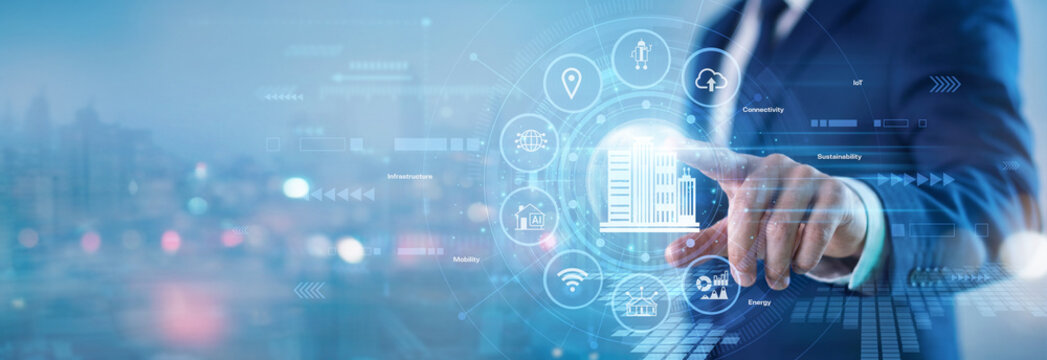 Digital marketer. Senior SEO specialist touching SEO virtual screen to analyze organic web traffic metrics, monitor keyword rankings, and optimize online visibility for corporate websites.