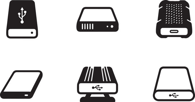 Six minimal usb and storage device icons with simple design Vector