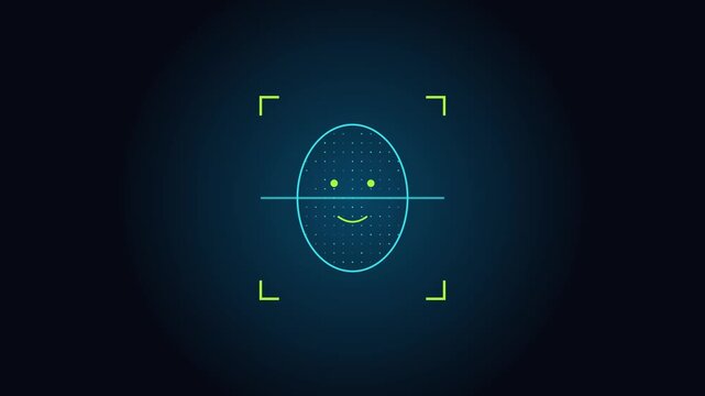 Digital face recognition technology interface with biometric scanning animation 4k