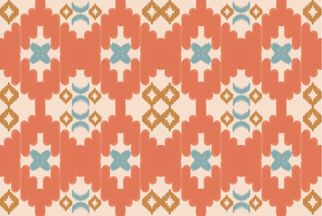 Fototapeta premium Seamless Tribal Geometric Pattern with Coral Wave Links, Mint Crosses and Mustard Diamonds on Cream Background