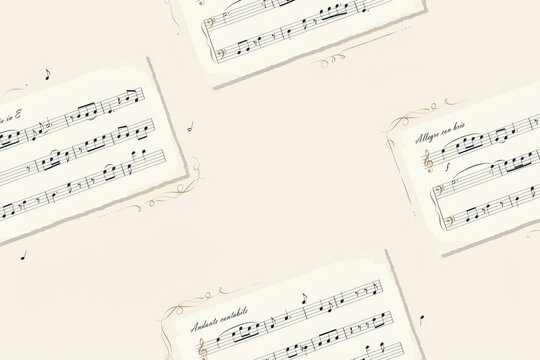 Seamless pattern with musical notes and staff lines featuring handwritten sheet music fragments on a light beige vintage paper background