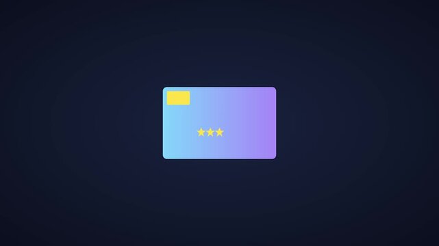 Five star rating system animation on gradient credit card interface for customer feedback and online review concepts 4k