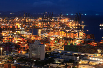 Fototapeta premium Busy Container Port at Night