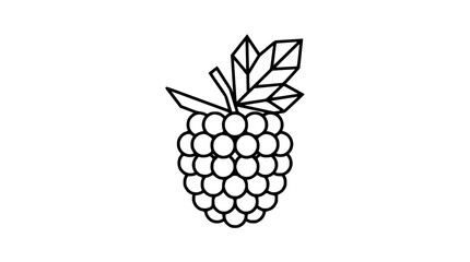 Minimalist raspberry icon, simple line art of a berry with leaves, isolated on white background. © Jui