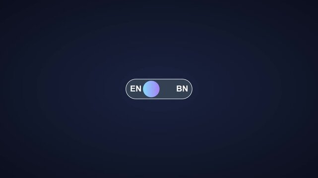 Language toggle switch animation: switching between english and bengali interface settings 4k