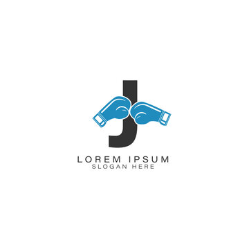 Letter J Logo Design with Boxing Gloves. Alphabet J Icon for Boxing Sport Design