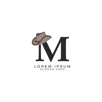 Letter M Logo with a Cowboy Hat. Alphabet M with modern Design Stetson Hat Icon