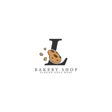 Letter L Logo with Cookie Illustration. Alphabet L Bakery and Sweets Design Icon