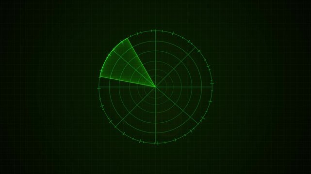 Green radar scanner interface circular target grid, sweeping scan beam, tactical display. navigation security monitors, screens, military concepts, tracking systems, sci tech motion overlays