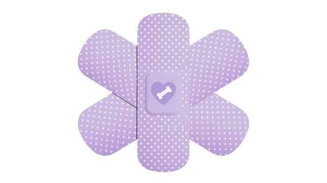 Purple polka dot bandage with heart and bone symbol