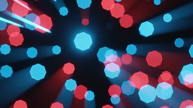 Abstract neon light rays and bokeh tunnel animation