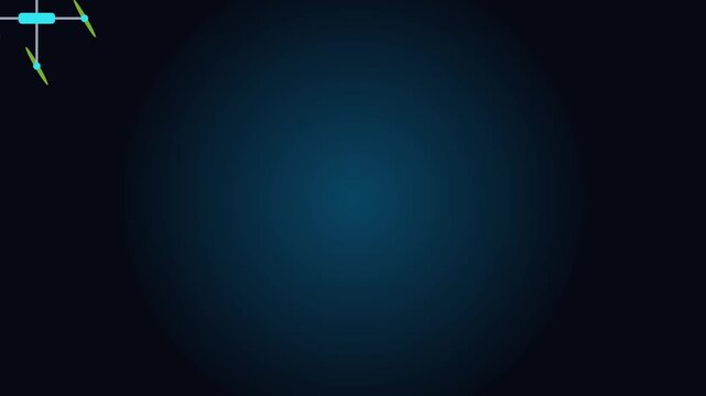 Minimalist drone animation on dark blue 4k background, for tech interface, technology quadcopter