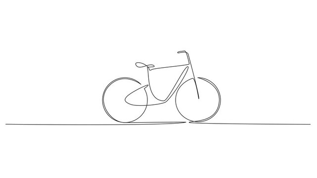 animated minimalist abstract continuous line drawing of a classic bicycle isolated on a white background, line art animation