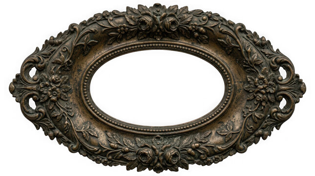 Detailed oval rococo picture frame with decorative ornament interior luxurious historical heritage tradition as PNG element