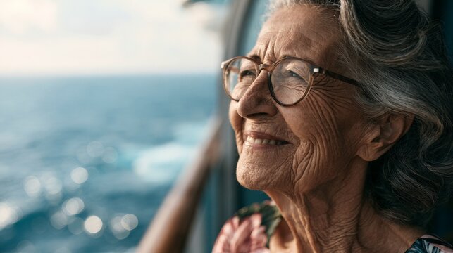Grandmother enjoying her vacation on a boat.