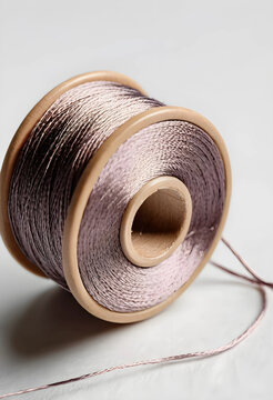 Light purple thread spool on a wooden bobbin, sewing and crafting supplies, textile and fashion industry