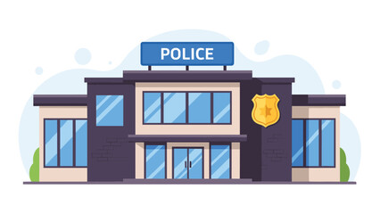 Obraz premium Police station building flat vector illustration representing security, law enforcement, and local public safety services.