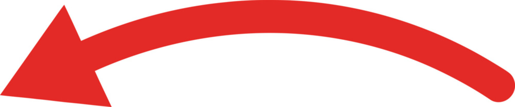 Red arc arrow pointing left direction icon symbol on transparent background for navigation and web.
