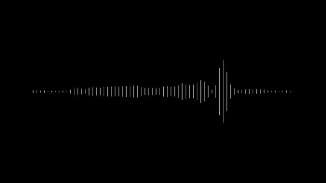 Minimalist digital audio waveform animation, pulsing sound frequency visualization on black background