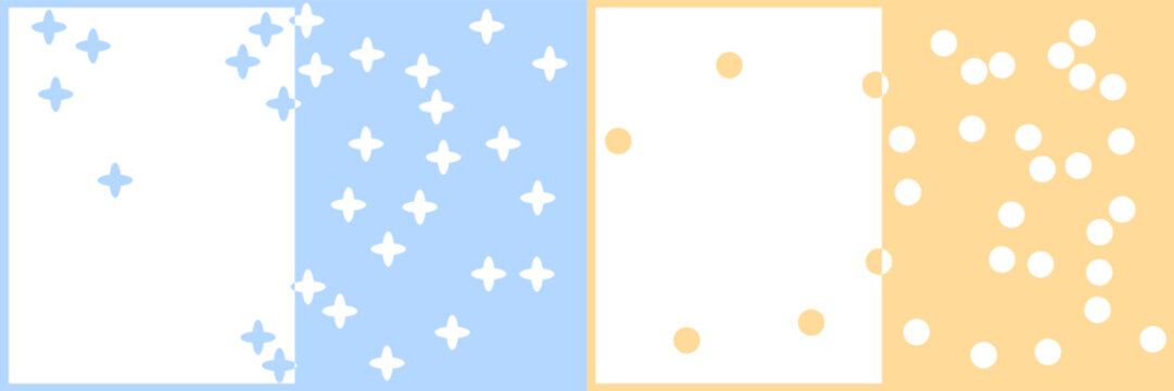 Blue cross confetti pattern with scattered flat paper shapes, orange dot sprinkle texture for mixed media scrapbook journaling collage planner labels and creative stationery backdrop