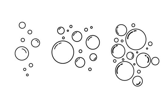 Simple bubbles with black outline vector illustration isolated on white background. Flat style soap or water bubble graphic element for editing.