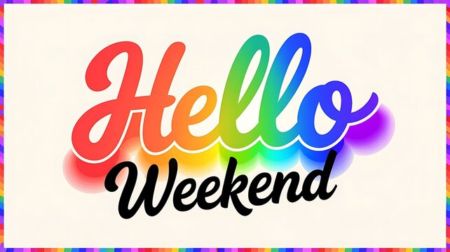 Hello weekend lettering design with rainbow gradient colors for positive social media post typography gradient