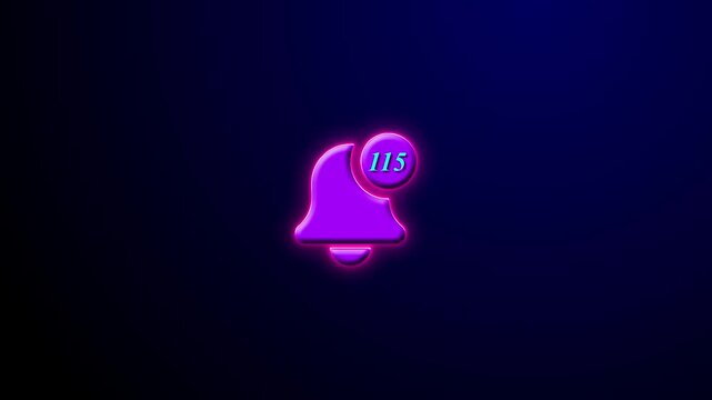 Digital Communication and Vibrant Neon Alert Bell with 115 Notification Counter 4k Animation on Dark Background. Glowing Reminder Icon, Unread Message Concept and App  Element motion animation.