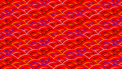 Abstract Red and Gold Seigaiha Wave Pattern Background © moonguyen